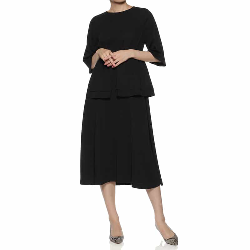 BARNEYS NEW YORK ウォッシャブル フリル付きドレス BLACK