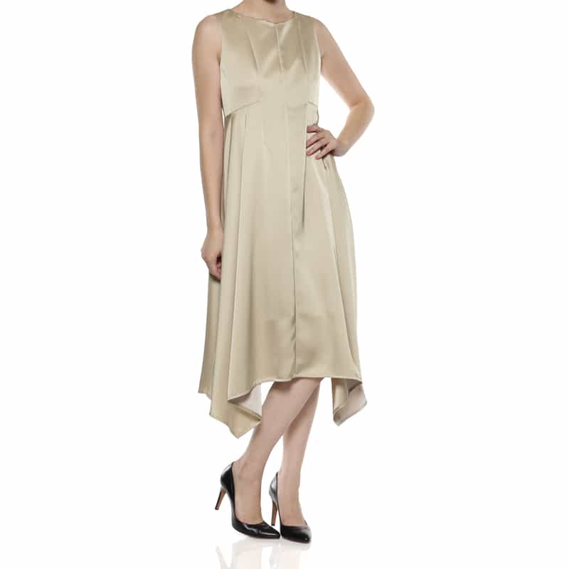BARNEYS NEW YORK ウォッシャブル フレアドレス BEIGE