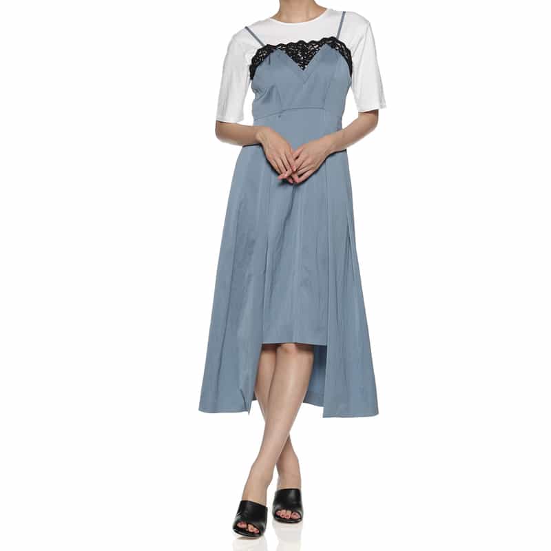BARNEYS NEW YORK ウォッシャブル デザインヘムキャミソールドレス BLUE