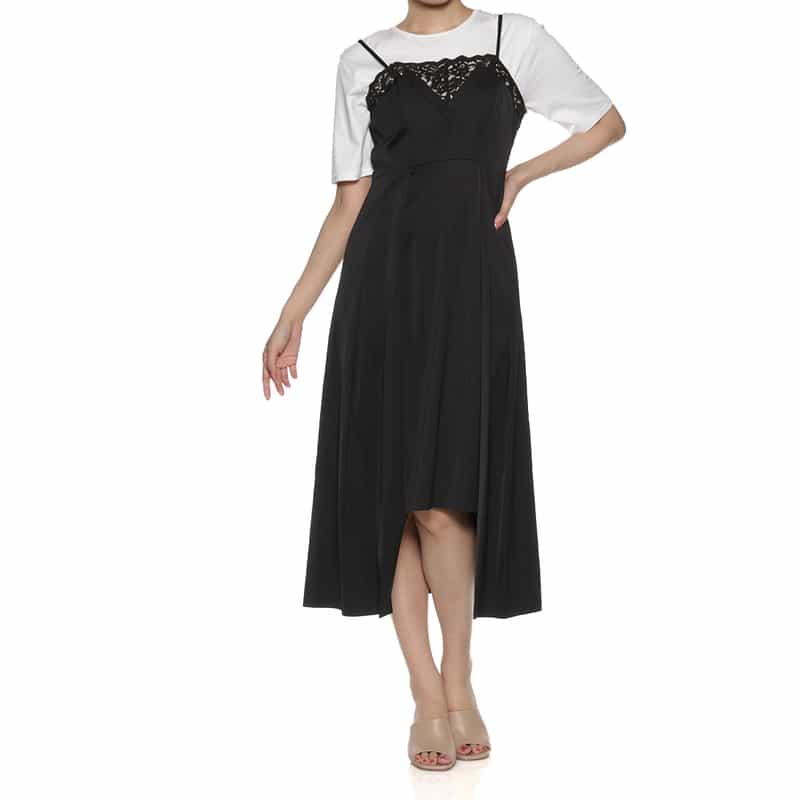 BARNEYS NEW YORK ウォッシャブル デザインヘムキャミソールドレス BLACK