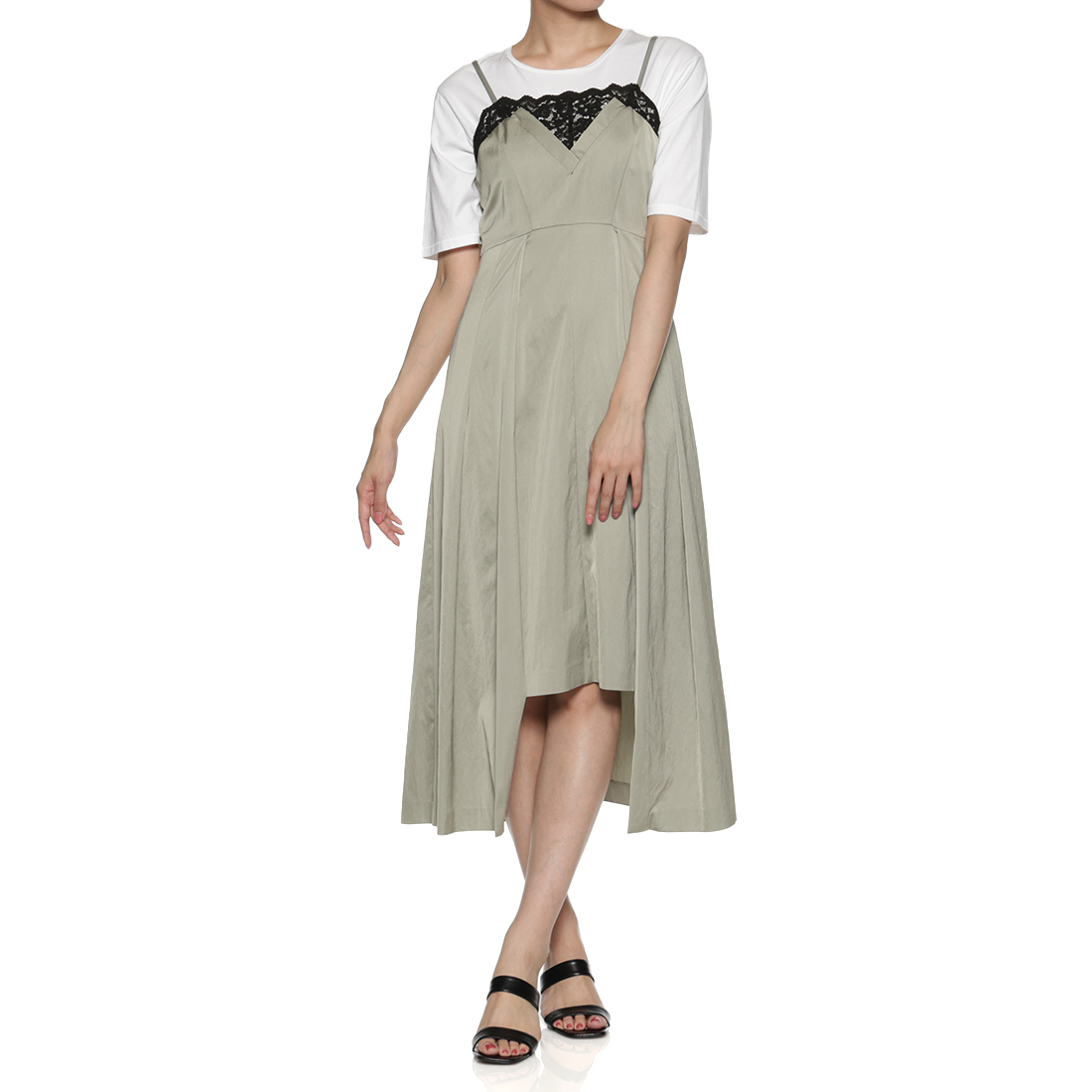 ウォッシャブル デザインヘムキャミソールドレス