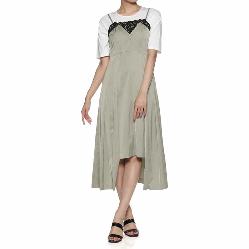 BARNEYS NEW YORK ウォッシャブル デザインヘムキャミソールドレス GRAY