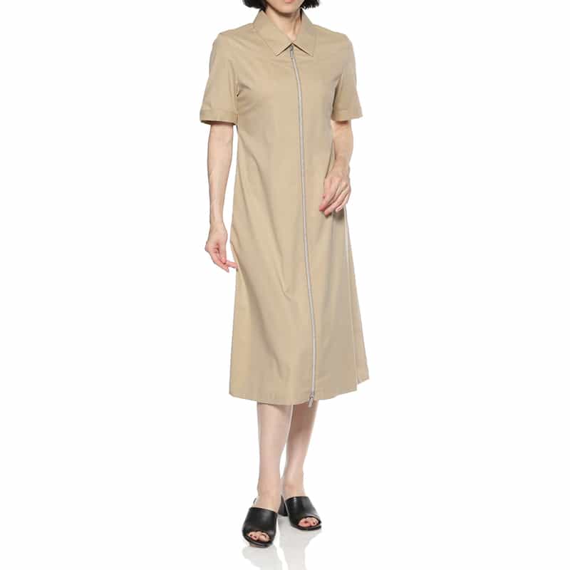 BARNEYS NEW YORK ウォッシャブル ジップアップシャツドレス BEIGE