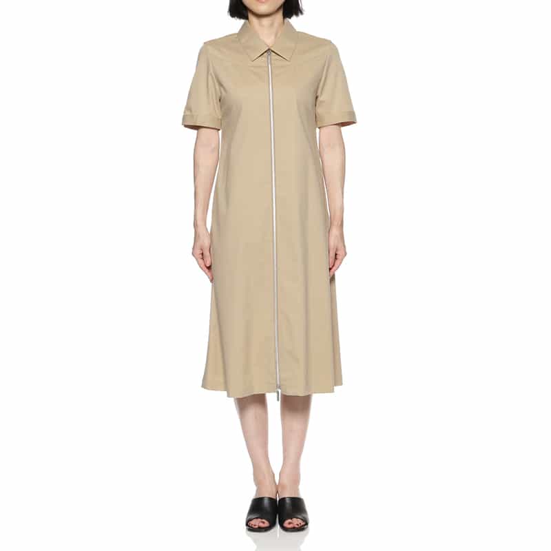 BARNEYS NEW YORK ウォッシャブル ジップアップシャツドレス BEIGE