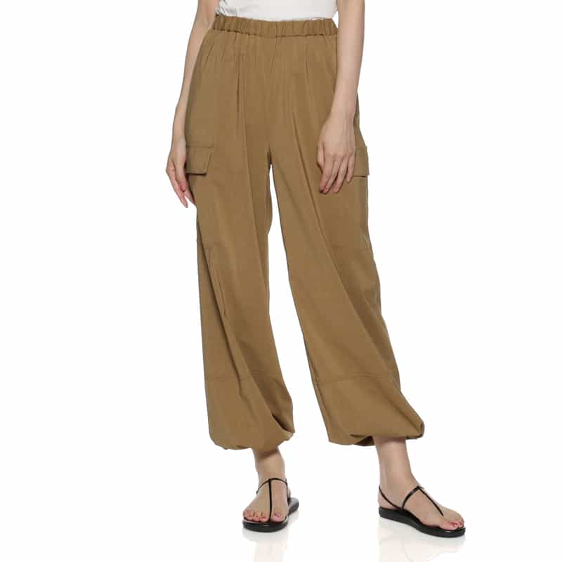 BARNEYS NEW YORK ウォッシャブル ドローストリング バルーンカーゴパンツ BROWN