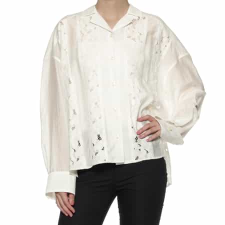 ウォッシャブル レースストライプシャツ