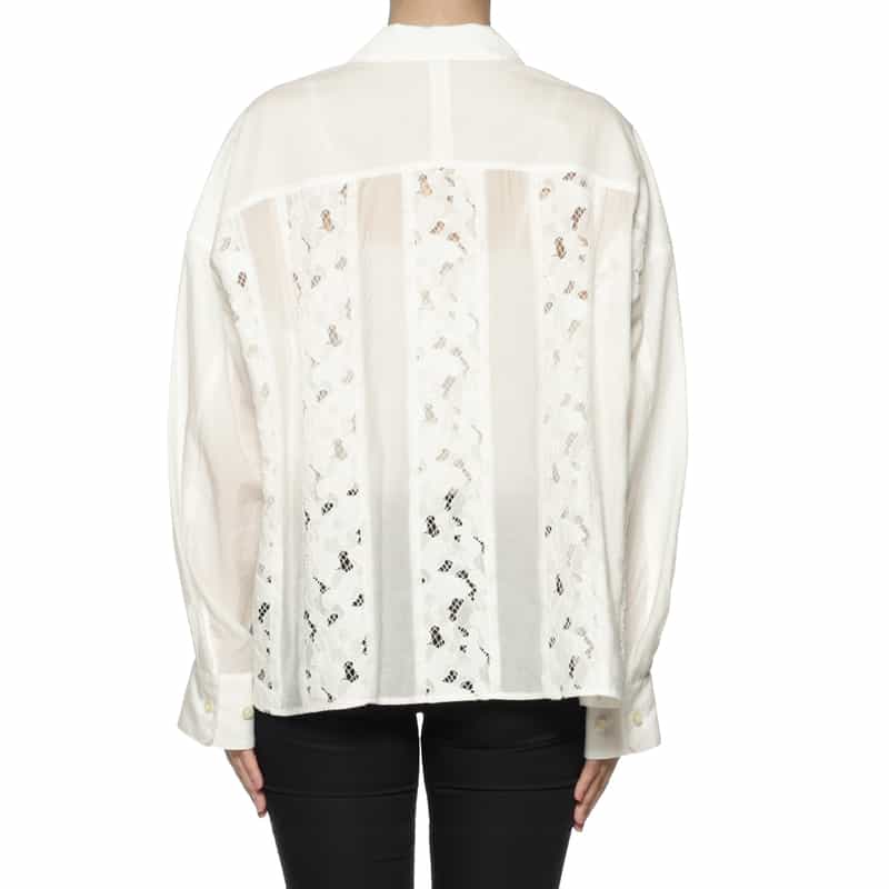 BARNEYS NEW YORK ウォッシャブル レースストライプシャツ WHITE