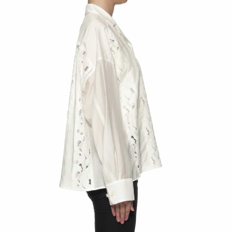 BARNEYS NEW YORK ウォッシャブル レースストライプシャツ WHITE