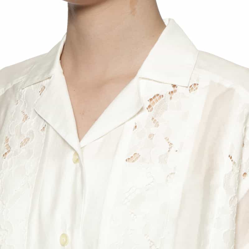 BARNEYS NEW YORK ウォッシャブル レースストライプシャツ WHITE