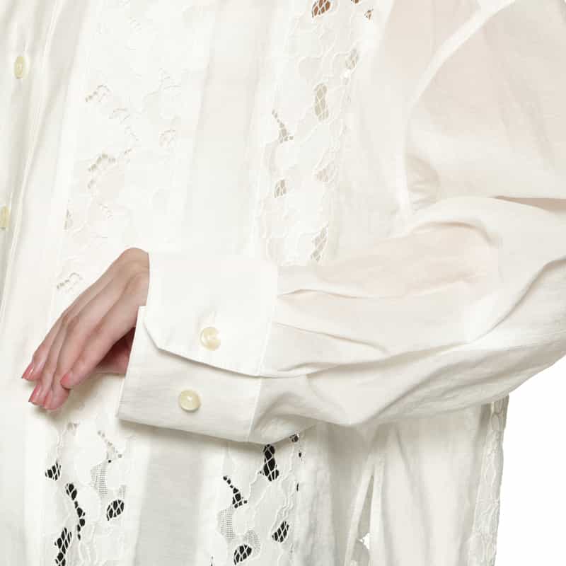 BARNEYS NEW YORK ウォッシャブル レースストライプシャツ WHITE