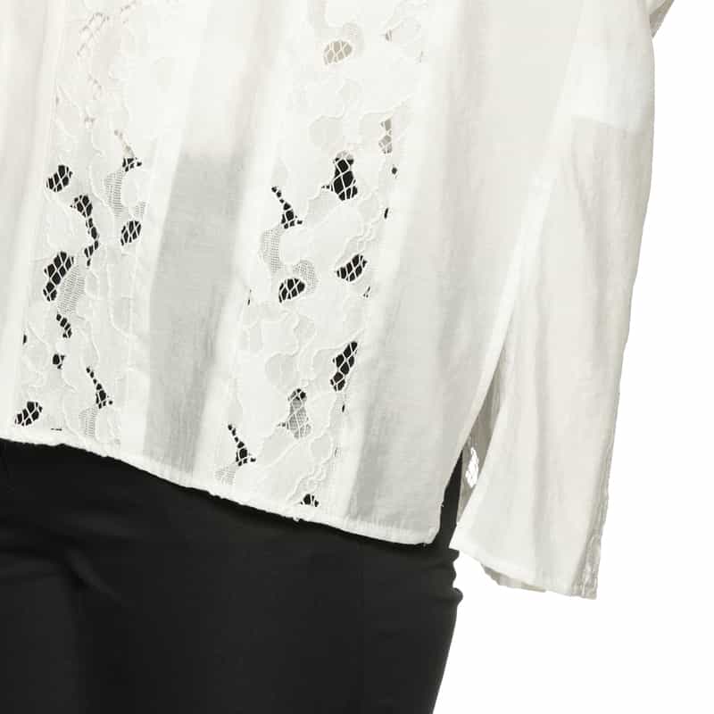 BARNEYS NEW YORK ウォッシャブル レースストライプシャツ WHITE