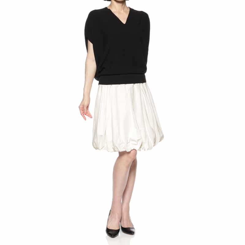 BARNEYS NEW YORK ウォッシャブル タフタ素材スカート WHITE