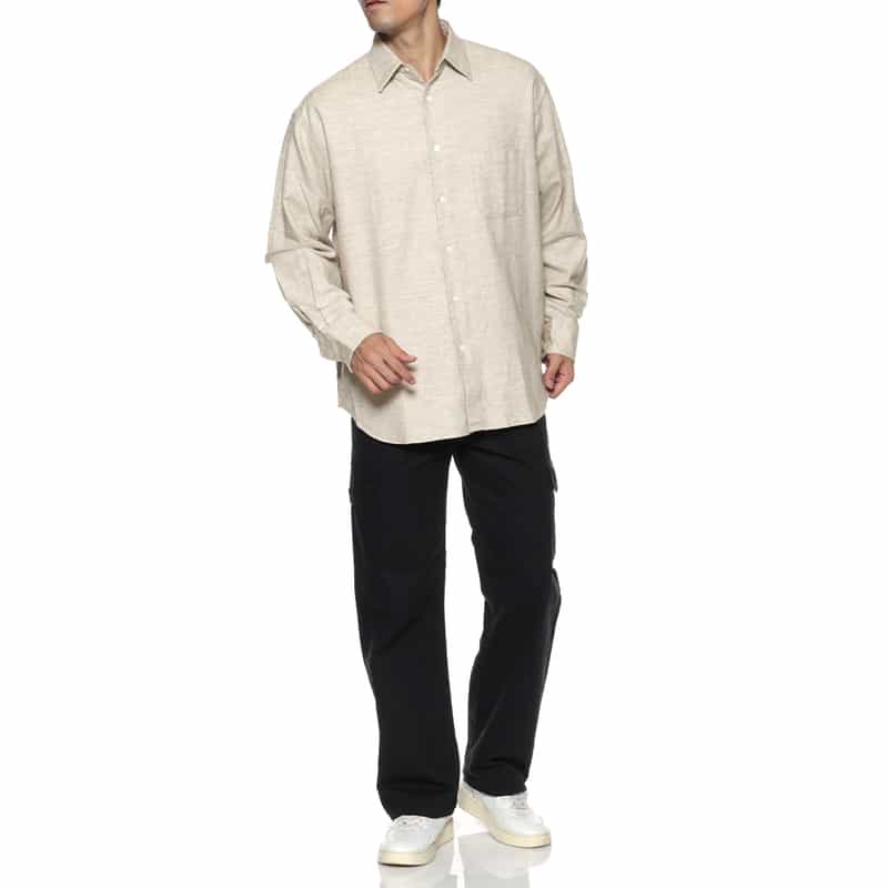 BARNEYS NEW YORK フランネル素材オーバーフィットカジュアルシャツ BEIGE