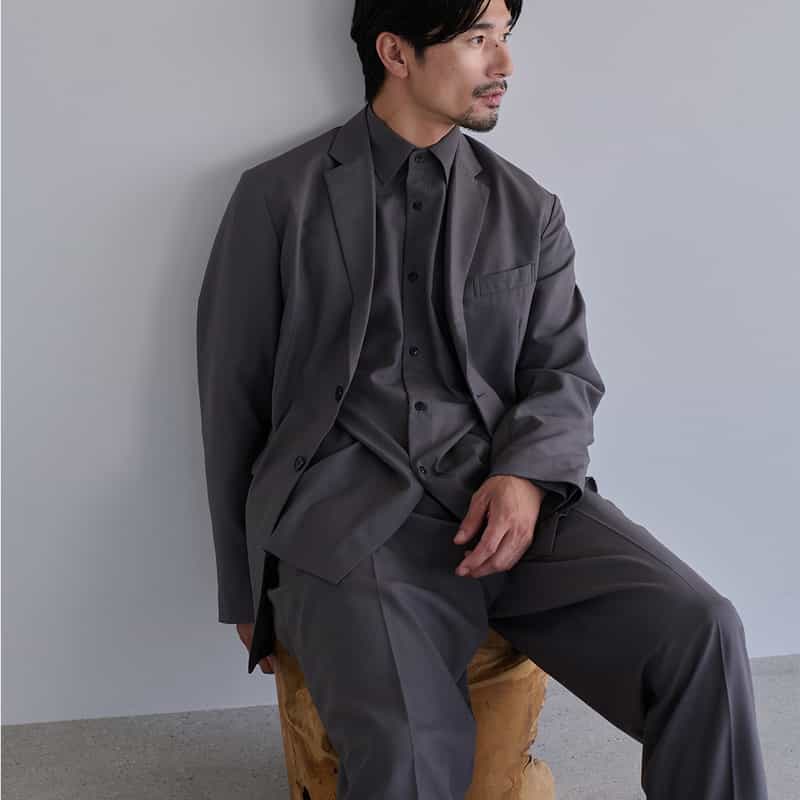 BARNEYS NEW YORK セットアップ タック入りワイドパンツ GRAY