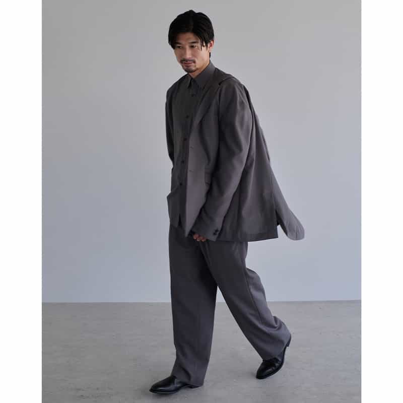 BARNEYS NEW YORK セットアップ タック入りワイドパンツ GRAY
