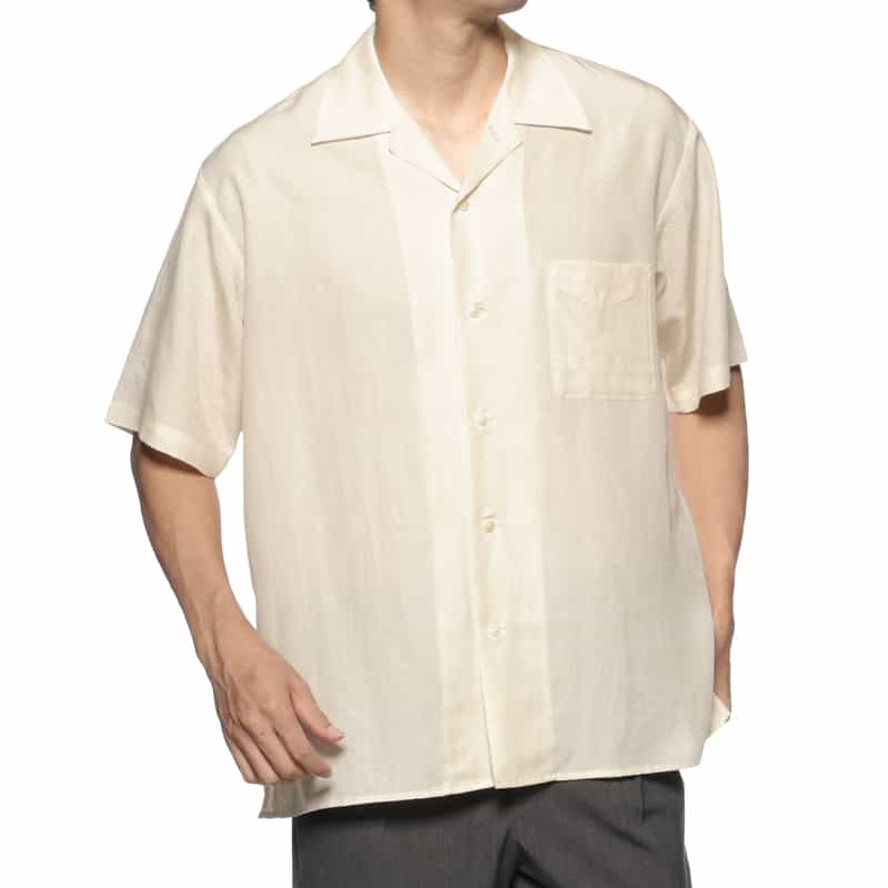 BARNEYS NEW YORK シアー素材オープンカラーシャツ WHITE