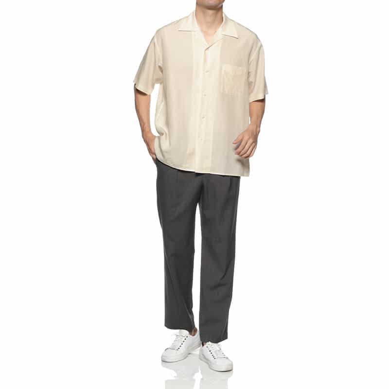 BARNEYS NEW YORK シアー素材オープンカラーシャツ WHITE