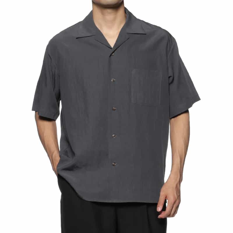 BARNEYS NEW YORK シアー素材オープンカラーシャツ DARK GRAY