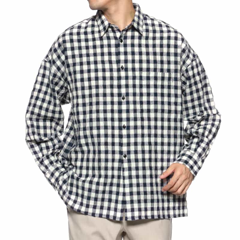 BARNEYS NEW YORK ギンガムチェック柄シャツ NAVY