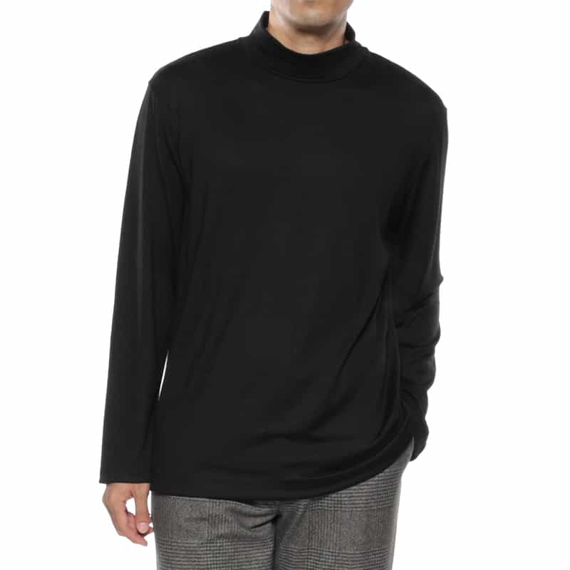 BARNEYS NEW YORK ウール素材モックネックニットプルオーバー BLACK