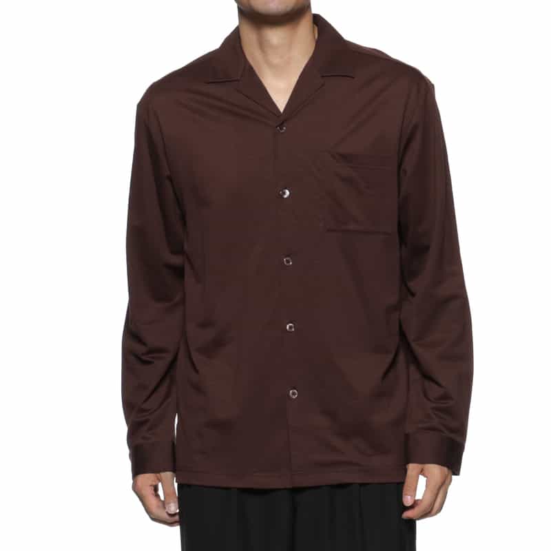BARNEYS NEW YORK ウォッシャブル オープンカラーニットシャツ BROWN