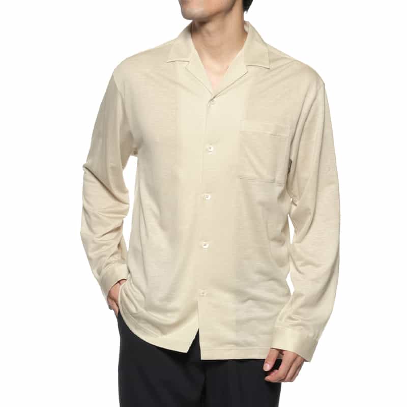 BARNEYS NEW YORK ウォッシャブル オープンカラーニットシャツ GRAY
