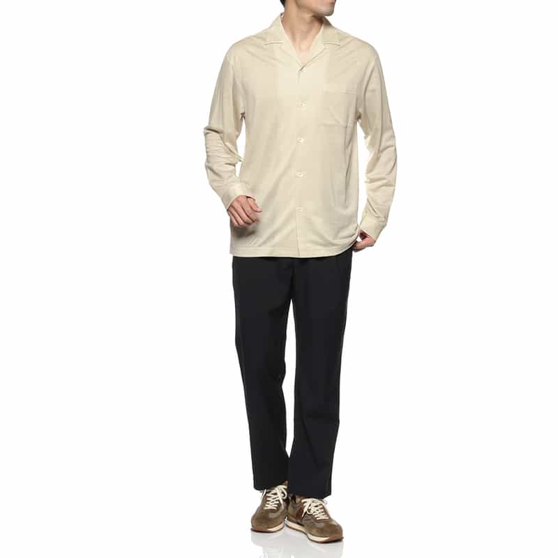 BARNEYS NEW YORK ウォッシャブル オープンカラーニットシャツ GRAY