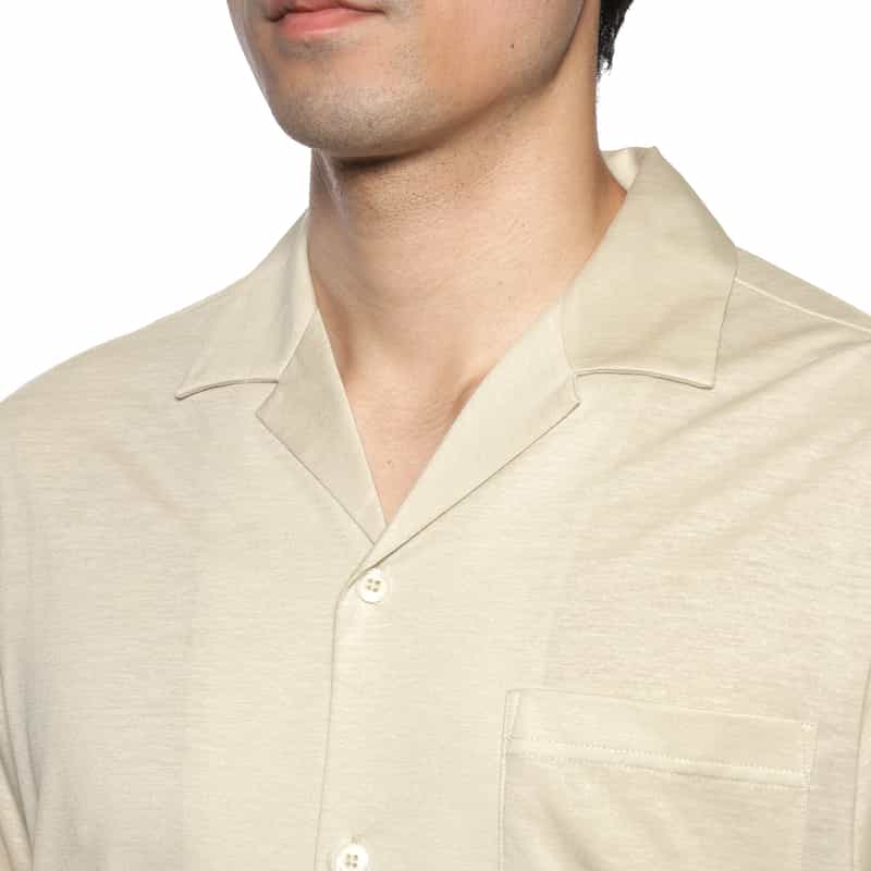 BARNEYS NEW YORK ウォッシャブル オープンカラーニットシャツ GRAY