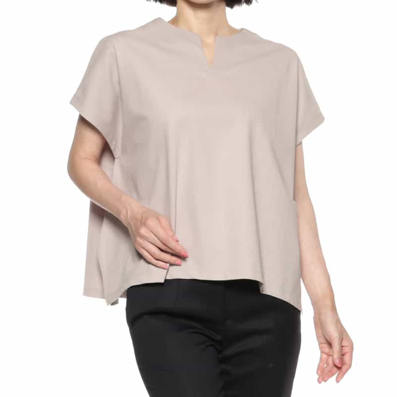 BARNEYS NEW YORK ウォッシャブル キーネックカットソー BEIGE