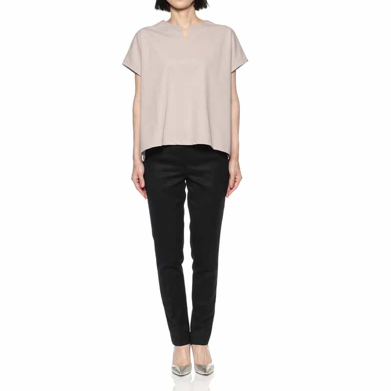 BARNEYS NEW YORK ウォッシャブル キーネックカットソー BEIGE