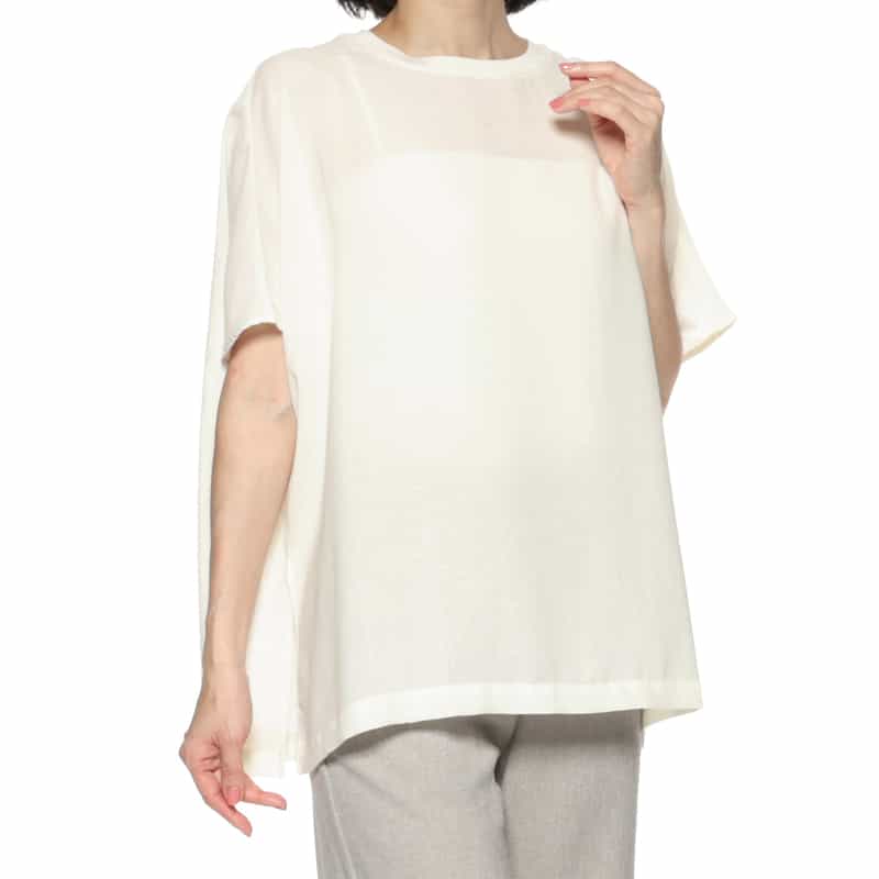 BARNEYS NEW YORK ウォッシャブル シアー素材カットソー WHITE
