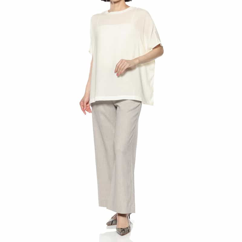 BARNEYS NEW YORK ウォッシャブル シアー素材カットソー WHITE