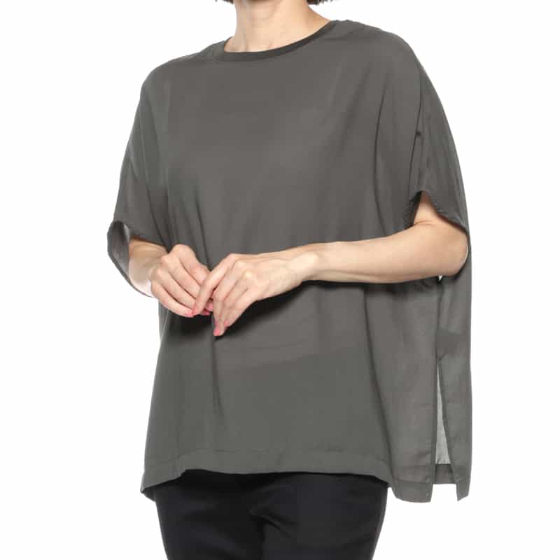 BARNEYS NEW YORK ウォッシャブル シアー素材カットソー GRAY