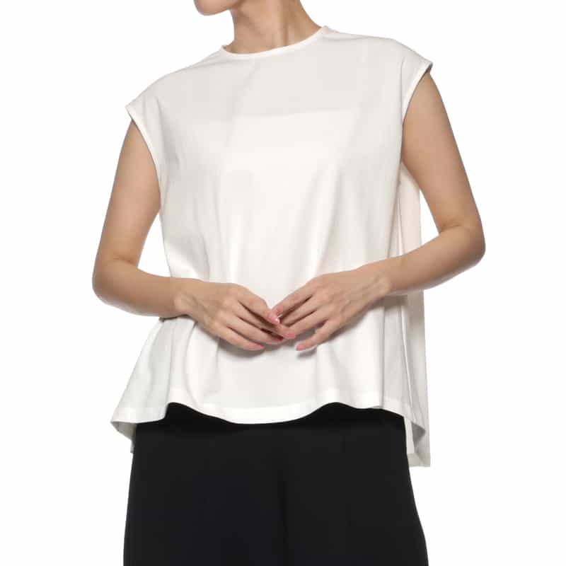 BARNEYS NEW YORK ウォッシャブル バックリボンフレアカットソー WHITE