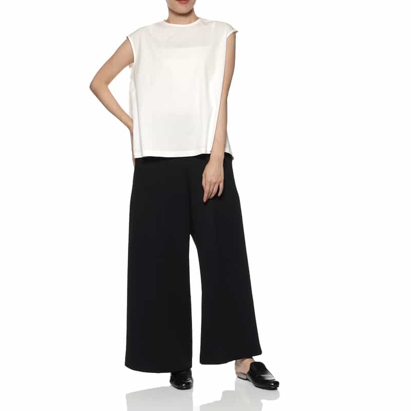 BARNEYS NEW YORK ウォッシャブル バックリボンフレアカットソー WHITE