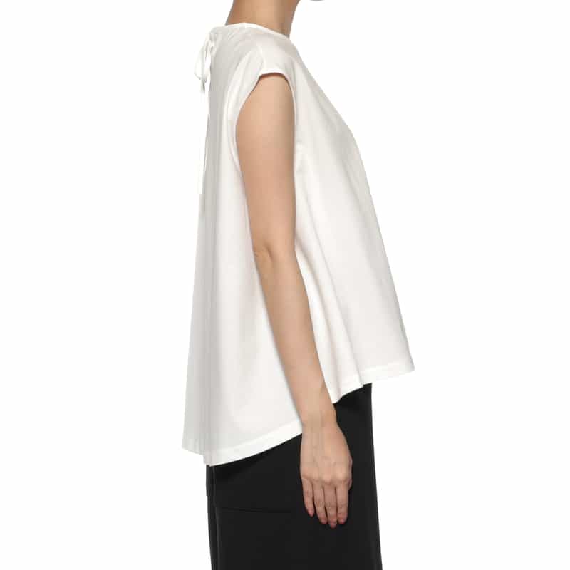 BARNEYS NEW YORK ウォッシャブル バックリボンフレアカットソー WHITE