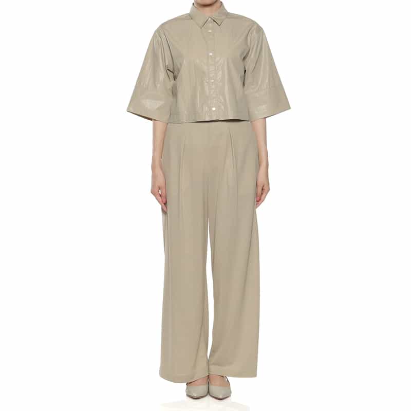 BARNEYS NEW YORK ウォッシャブル タック入りワイドパンツ BEIGE