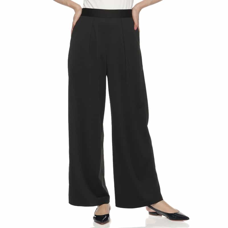 BARNEYS NEW YORK ウォッシャブル タック入りワイドパンツ BLACK