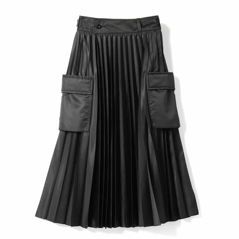 SACAI ナイロンツイル プリーツスカート BLACK