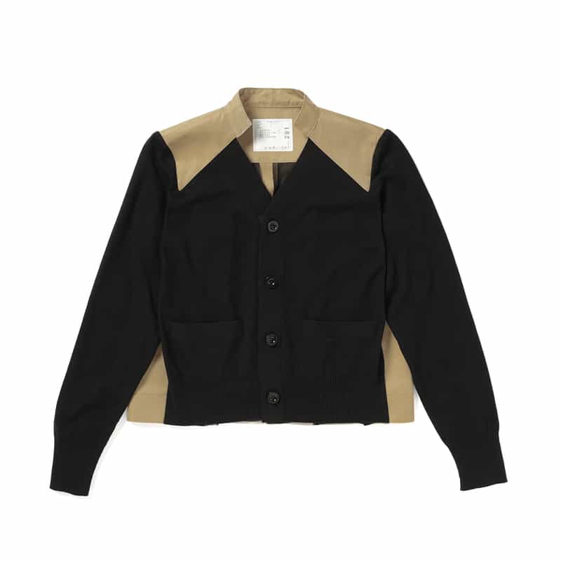 SACAI コンビネーション バックプリーツVネックニットカーディガン MULTI COLOR