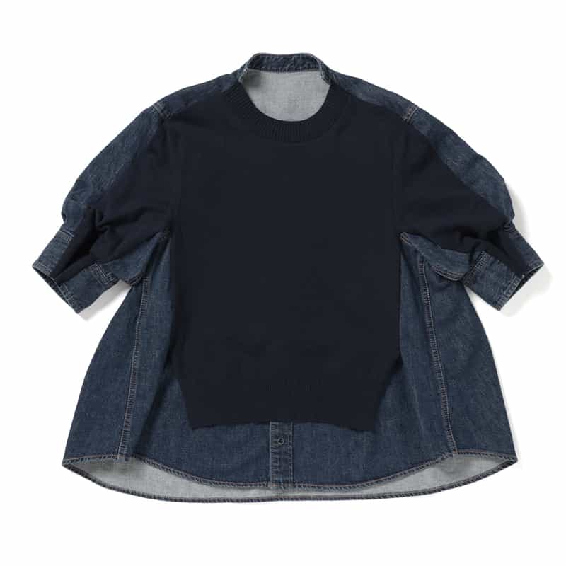 SACAI コンビネーション ニットプルオーバー BLUE