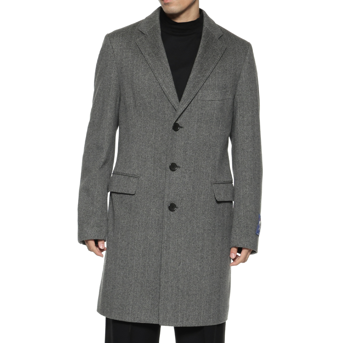 カシミヤ ヘリンボーン柄チェスターコート