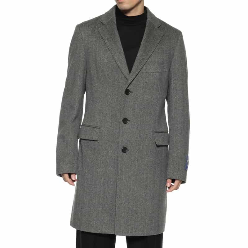 BARNEYS NEW YORK カシミヤ ヘリンボーン柄チェスターコート GRAY