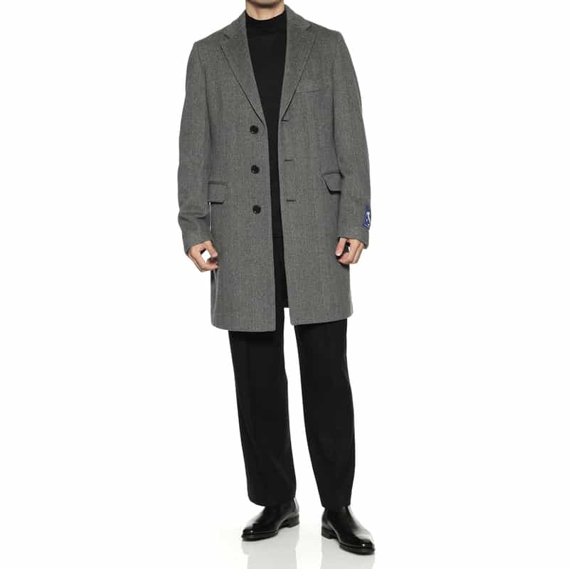 BARNEYS NEW YORK カシミヤ ヘリンボーン柄チェスターコート GRAY