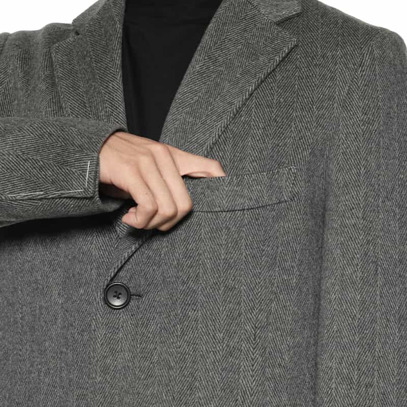 BARNEYS NEW YORK カシミヤ ヘリンボーン柄チェスターコート GRAY