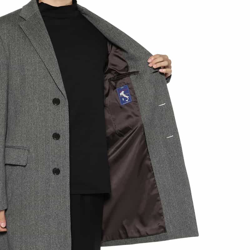 BARNEYS NEW YORK カシミヤ ヘリンボーン柄チェスターコート GRAY