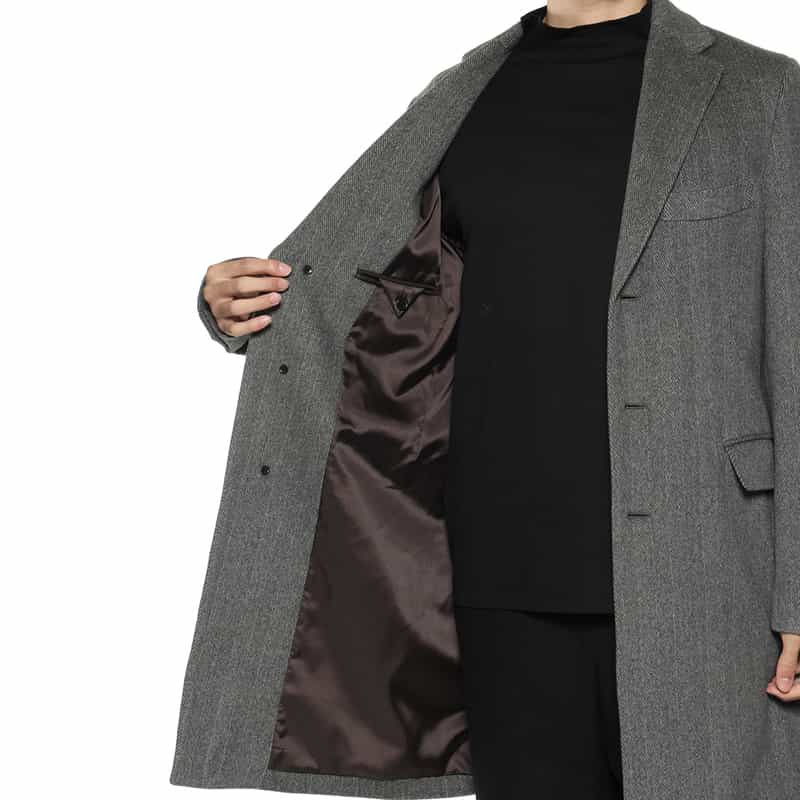 BARNEYS NEW YORK カシミヤ ヘリンボーン柄チェスターコート GRAY
