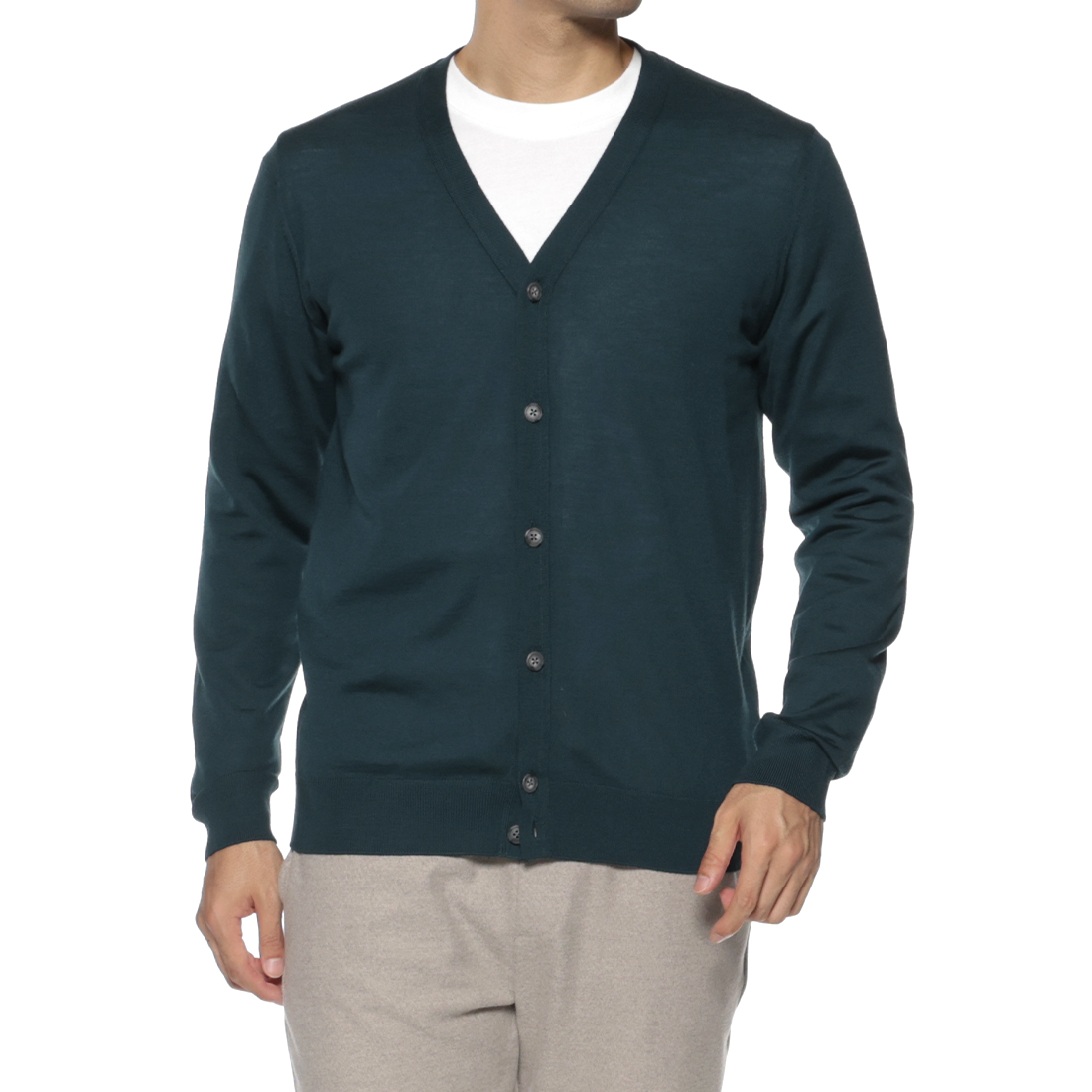 SUPER140Sウール Vネックニットカーディガン