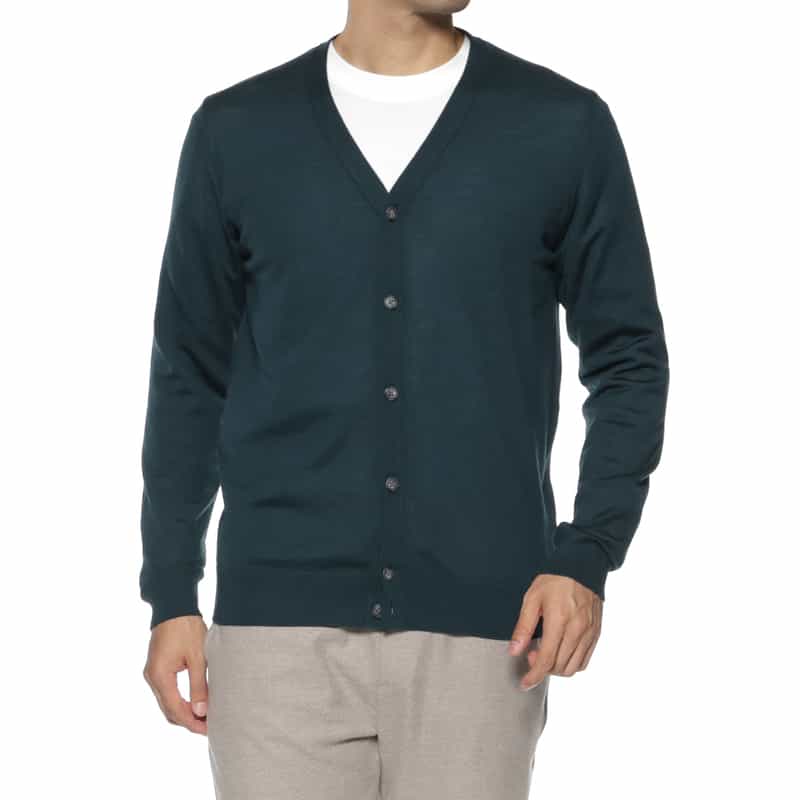BARNEYS NEW YORK SUPER140Sウール Vネックニットカーディガン GREEN