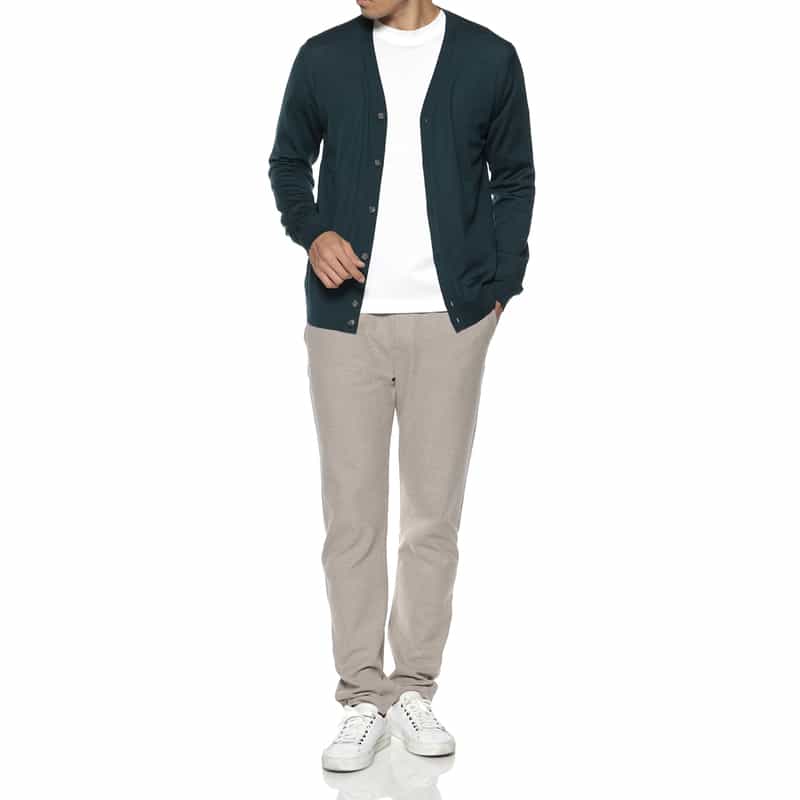 BARNEYS NEW YORK SUPER140Sウール Vネックニットカーディガン GREEN